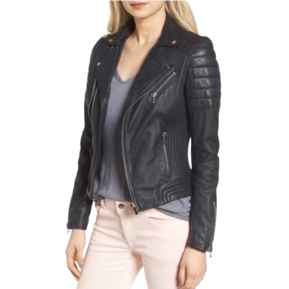 (NWT) Goosecraft Dual Zip Leather Black Biker Jacket, Medium